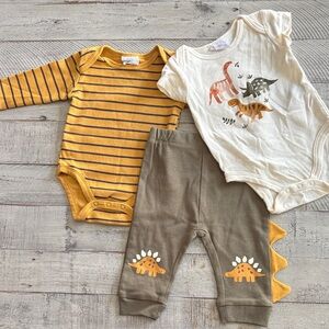 Striped and Dinosaur Print Bodysuit Set